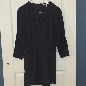 DEREK LAM 10 CROSBY Black Lace Up 3/4 Sleeve Romper Linen Blend 6